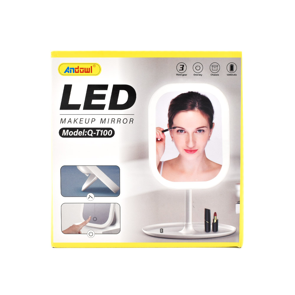 USB Καθρέπτης Μακιγιάζ Με Φωτισμό LED & Στρογγυλή Περιστρεφόμενη Βάση έως 90° Andowl Q-T100 - 9W Λευκό
